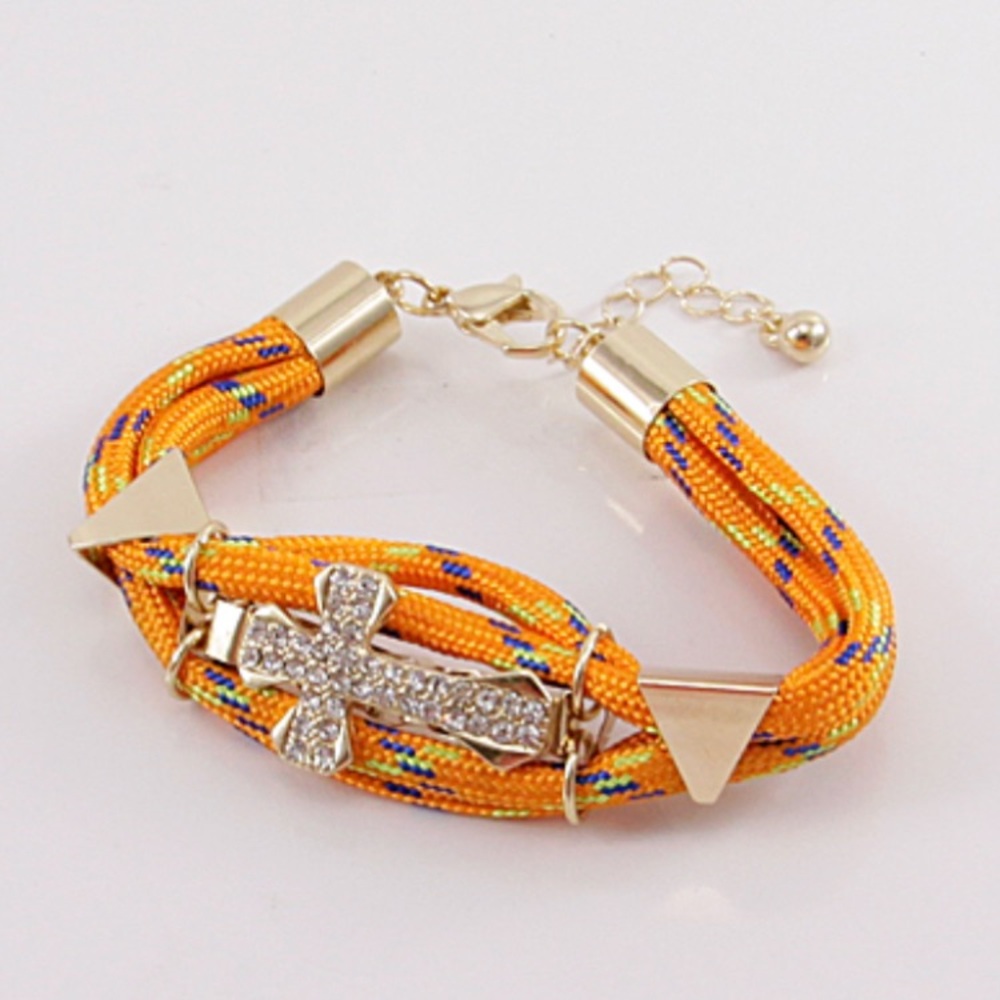 Gold and Orange Cross Bracelet